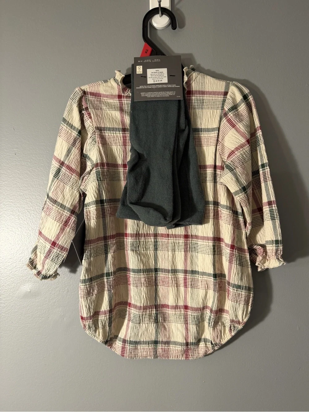 modern moments Plaid Cream & Burgundy Baby Girl Matching Set